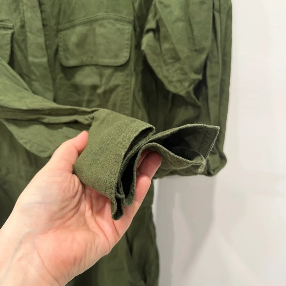 Banana Republic Linen Blend Utility Romper Green Long Sleeve Small Petite